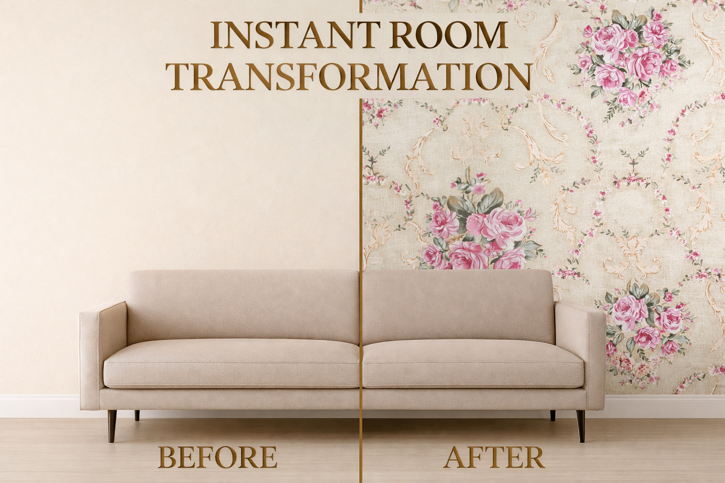 Vintage Floral Rose Wallpaper in Beige & Pink