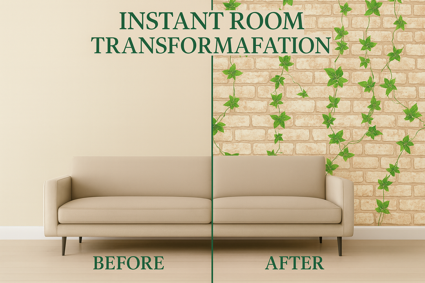 Natural Brick and leaf self adhesive wallpaper