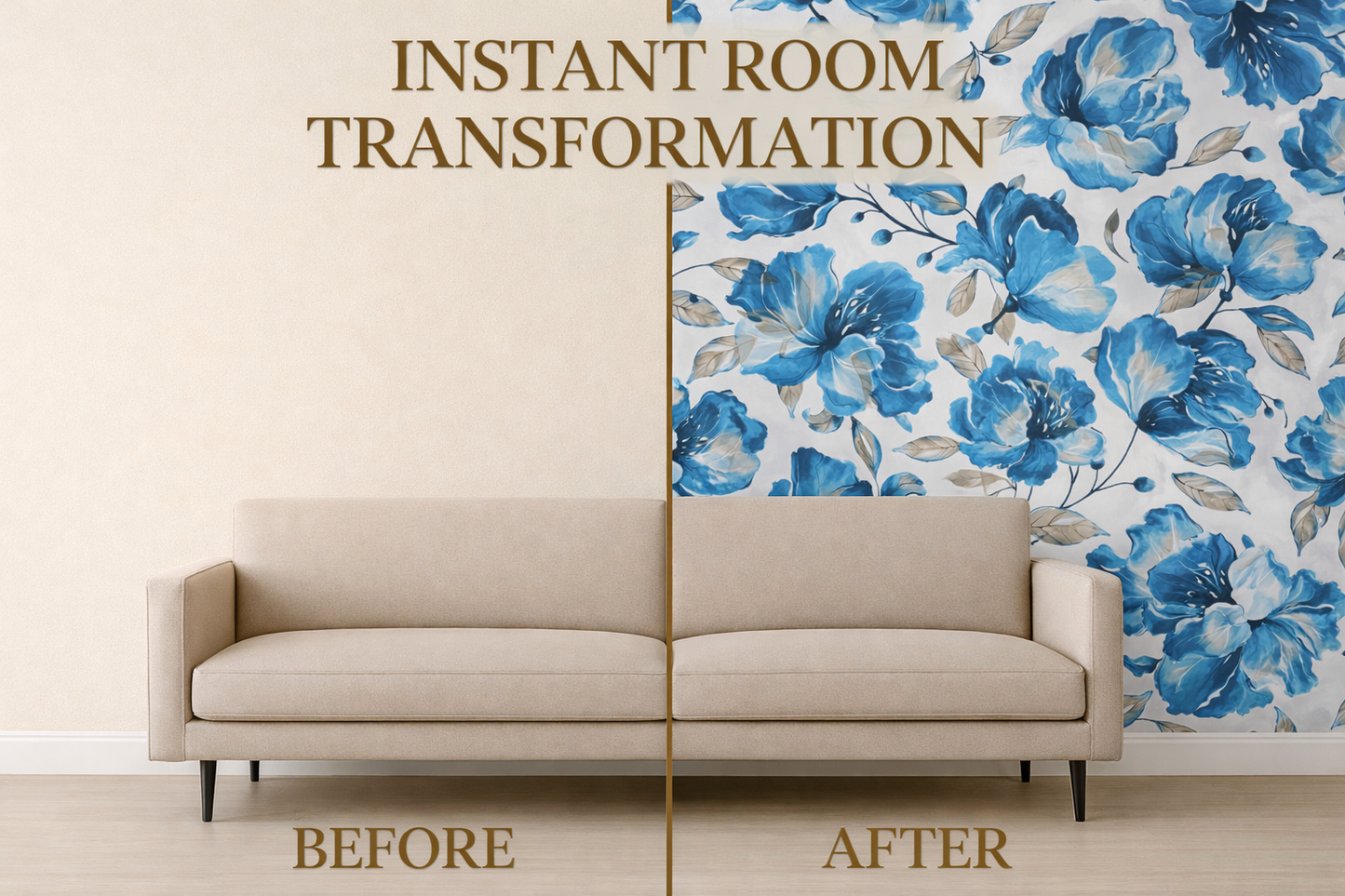Elegant Blue Floral Vinyl Wallpaper