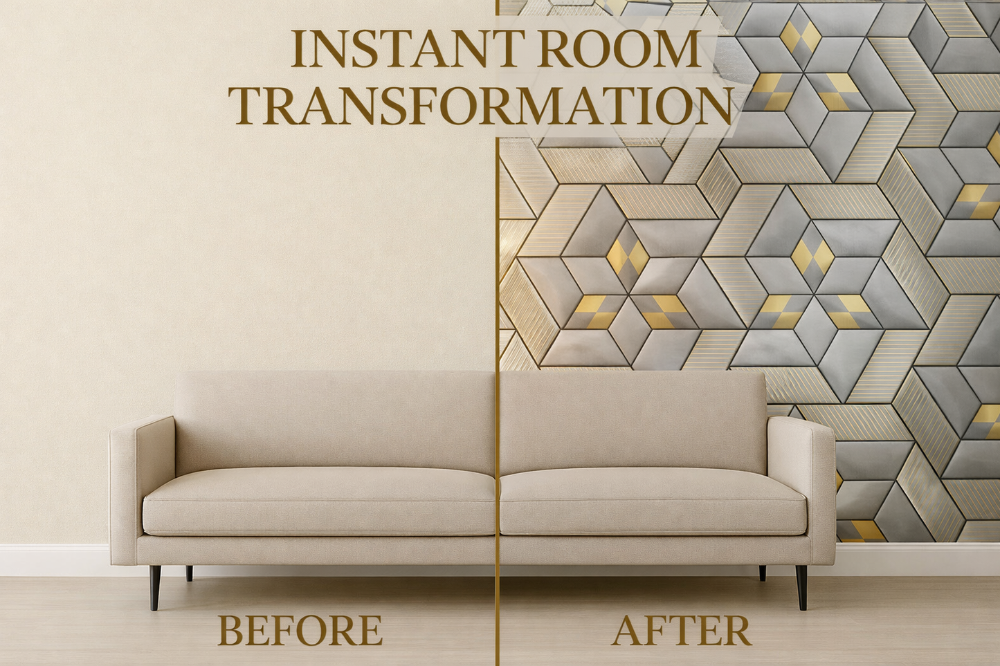 Luxury Geometric Light Grey & Gold Vinyl Wallpaper