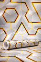 Luxury White & Gold Geometric Vinyl Wallpaper