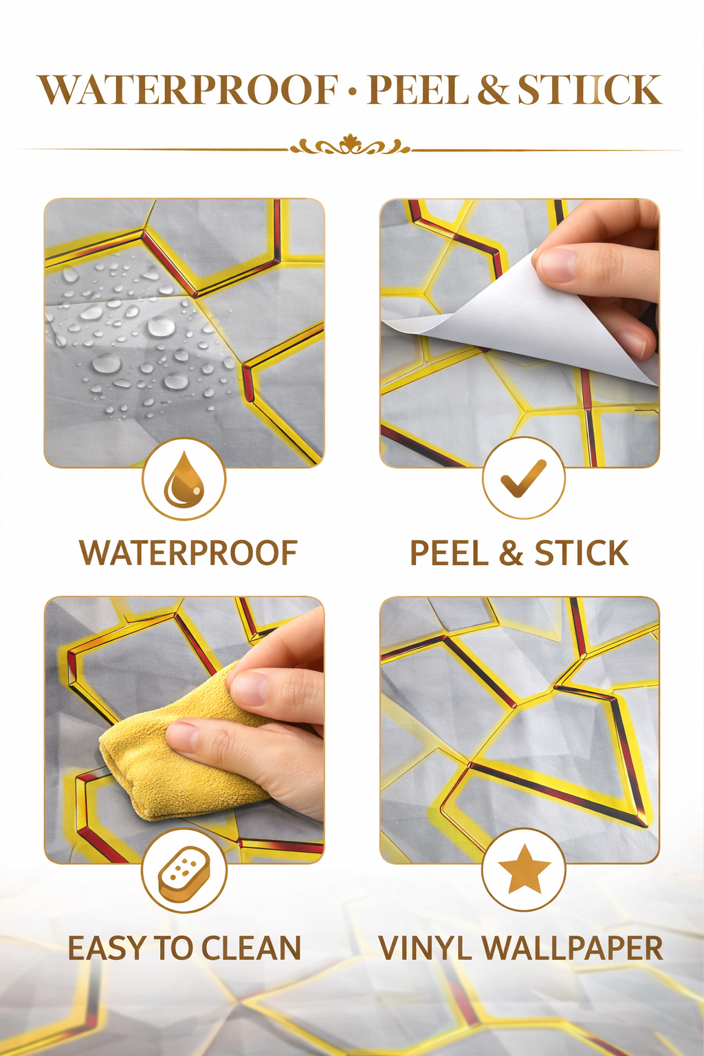 Luxury White & Gold Geometric Vinyl Wallpaper