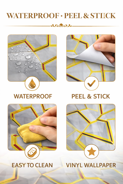 Luxury White & Gold Geometric Vinyl Wallpaper