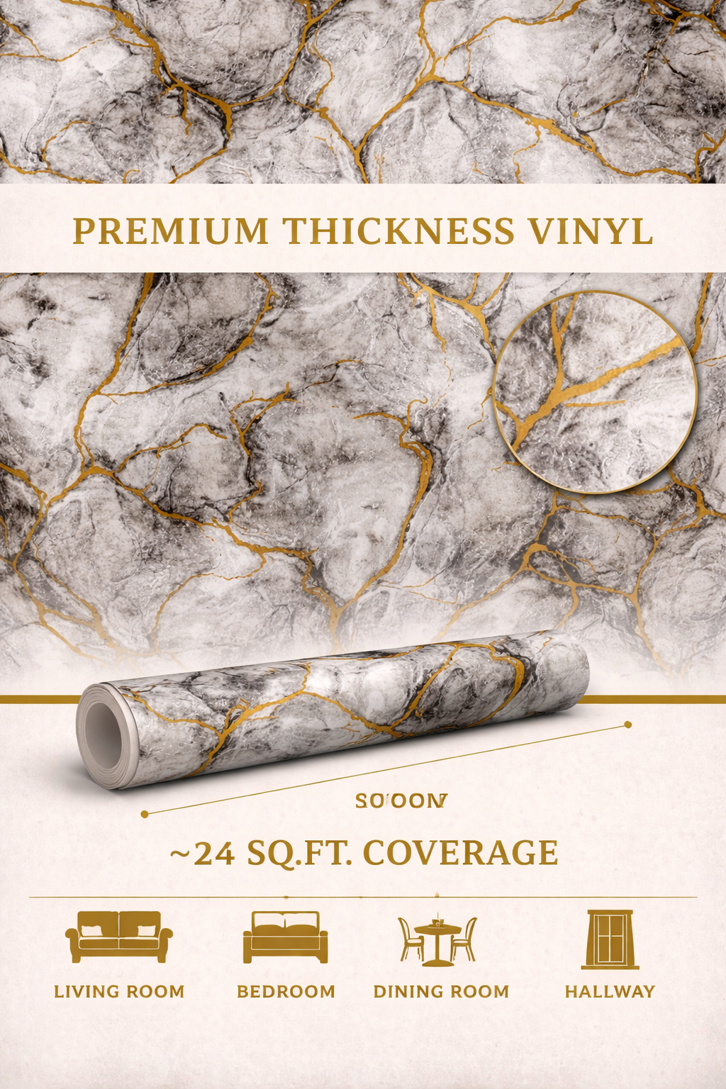 Luxury Grey Marble Vinyl Wallpaper