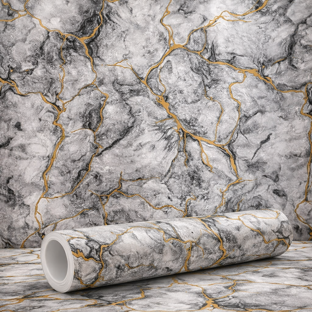 Luxury Grey Marble Vinyl Wallpaper