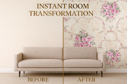 Vintage Floral Rose Wallpaper in Beige & Pink