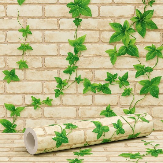 Natural Brick and leaf self adhesive wallpaper