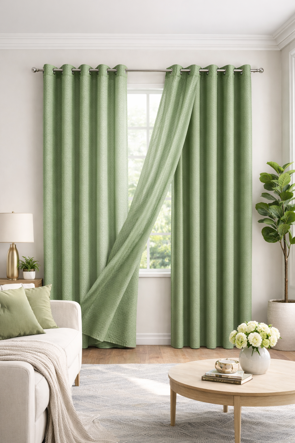 Green Double Layered Curtain