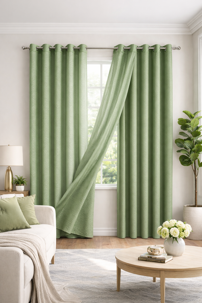 Green Double Layered Curtain