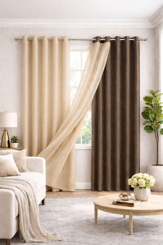 Brown Double Layered Curtain