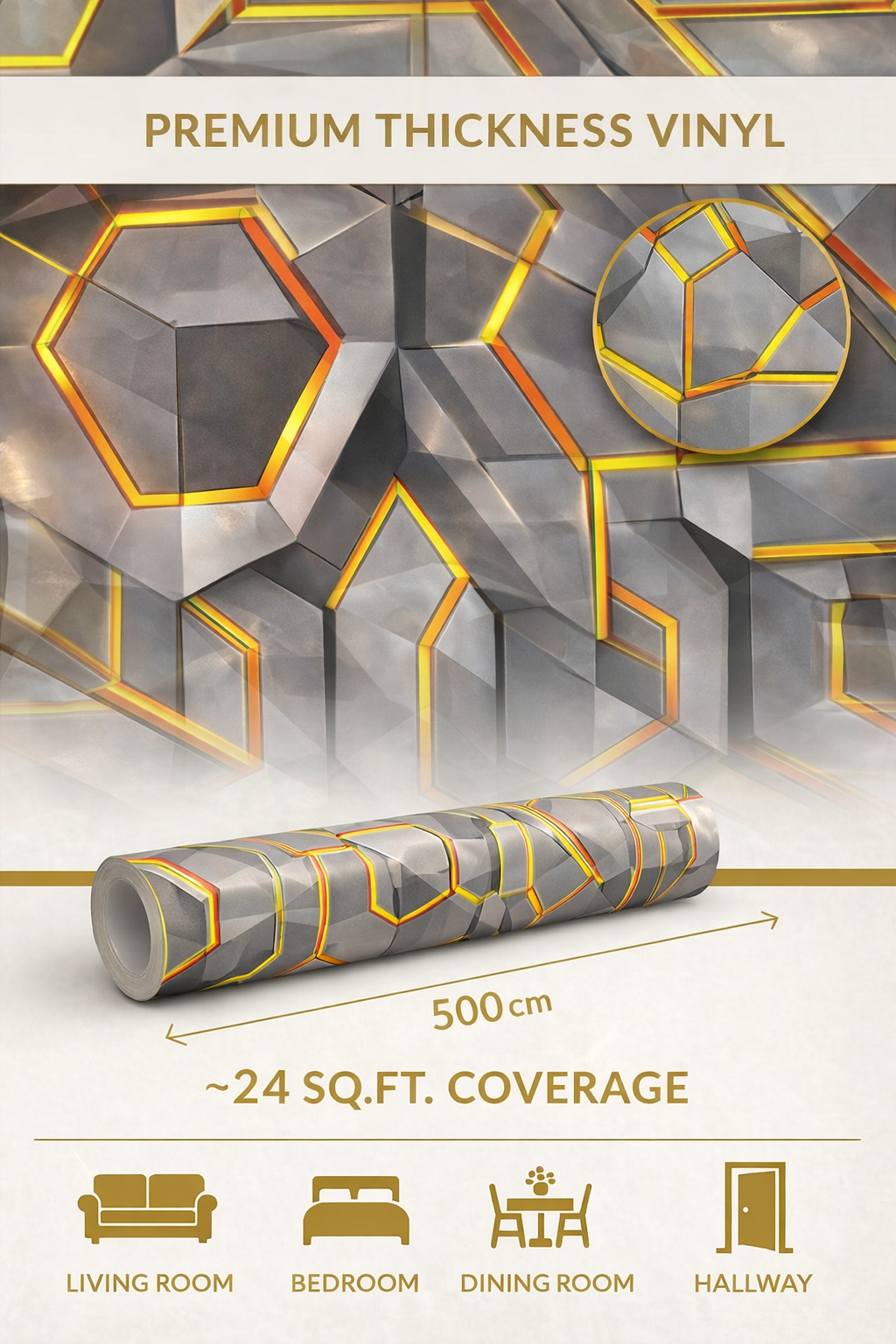 Luxury 3D Geometric Vinyl Wallpaper