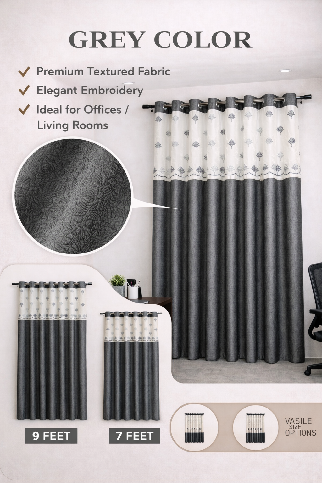 Grey Embroidered Curtain