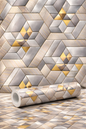 Luxury Geometric Light Grey & Gold Vinyl Wallpaper