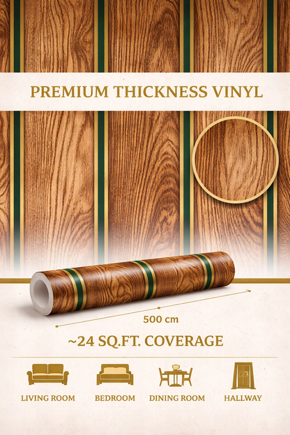 Luxury Wooden Panel Vinyl Wallpaper with Gold Strips