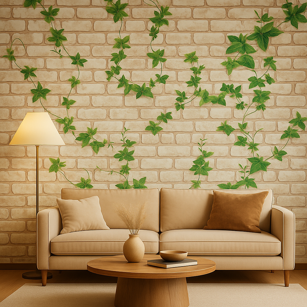 Natural Brick and leaf self adhesive wallpaper