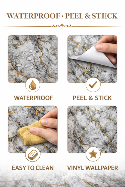 Luxury Grey Marble Vinyl Wallpaper