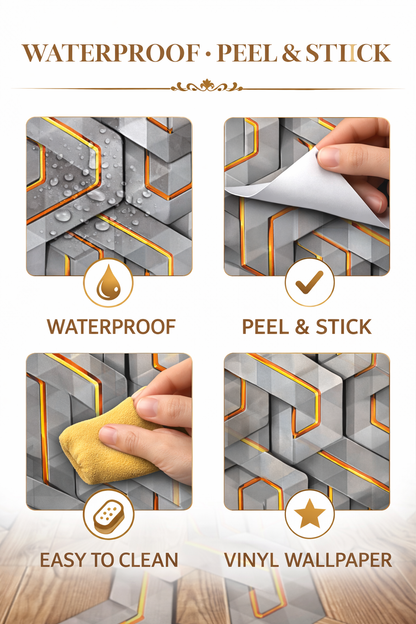 Luxury Geometric Grey & Gold Vinyl Wallpaper