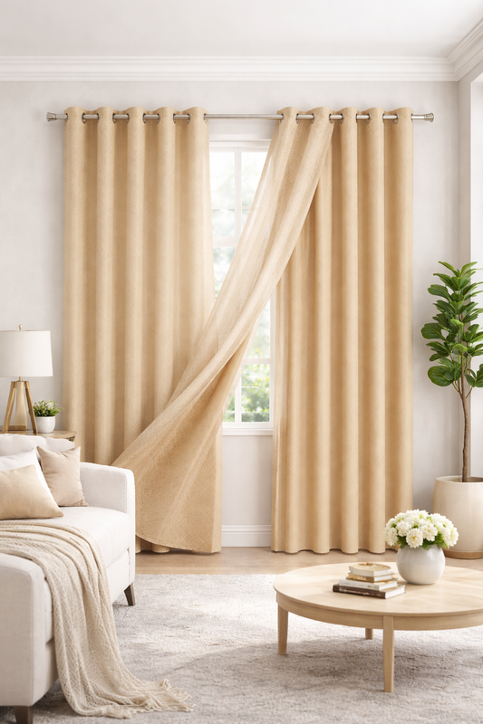 Beige Double Layered Curtain