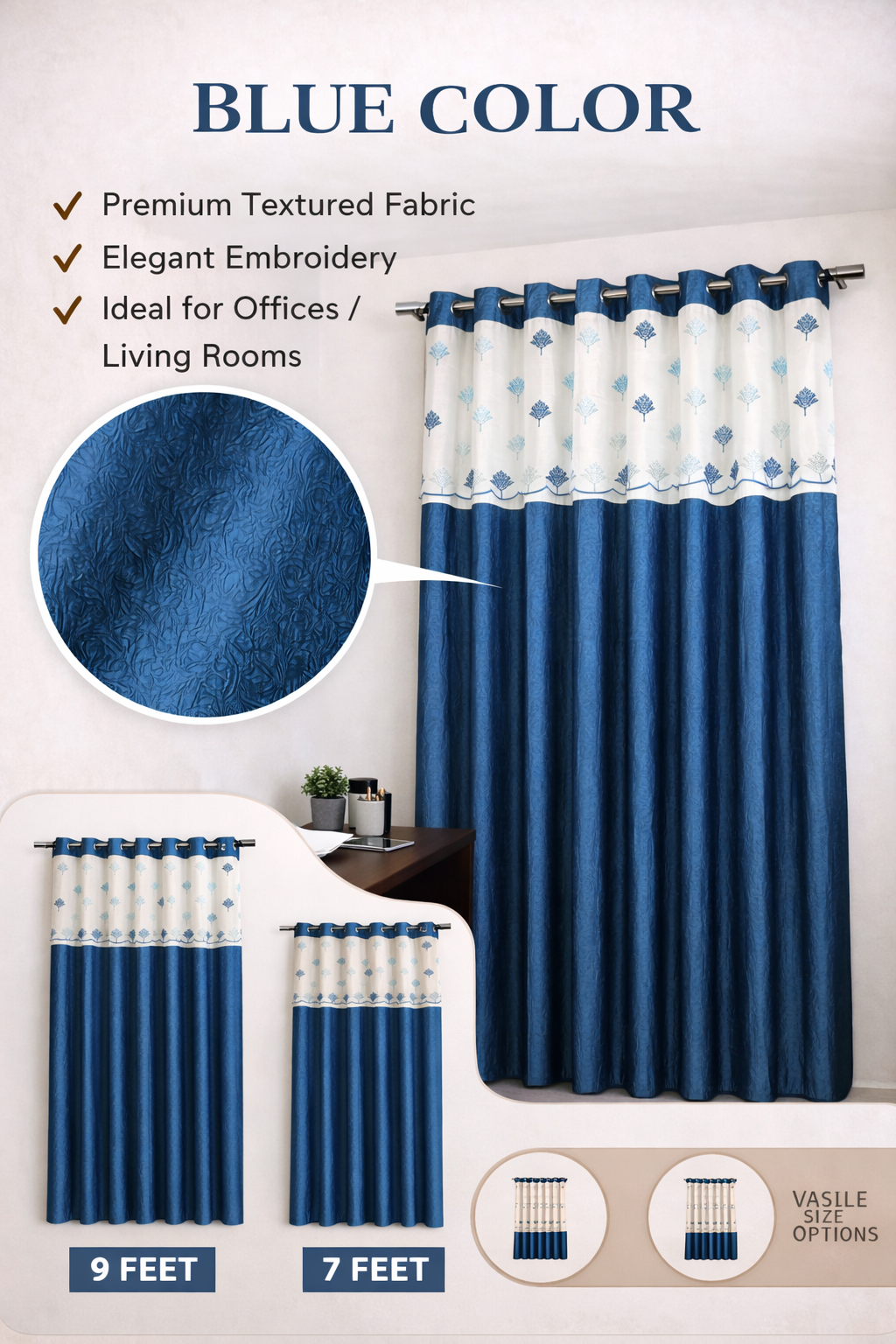 Blue Embroidered Curtain