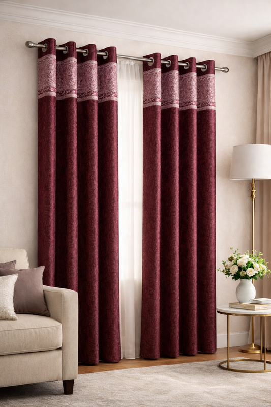 Dark Rose Pink Textured Curtain