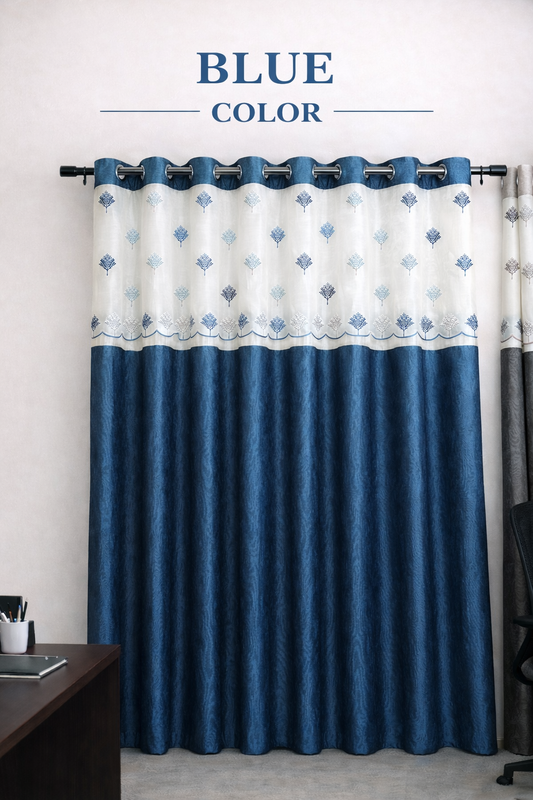 Blue Embroidered Curtain